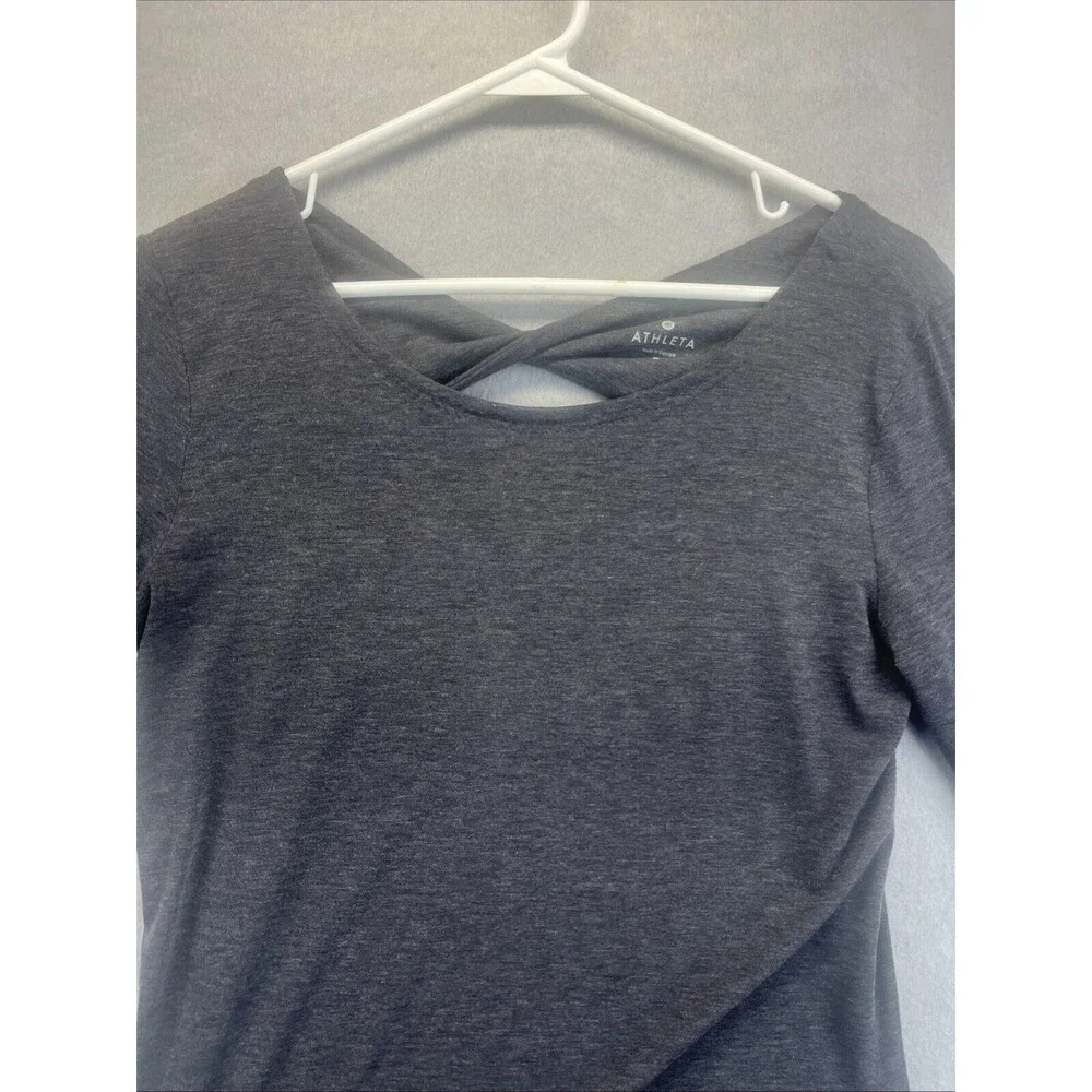 Athleta Top Open Back Heathered Black Draped Long Sleeve Small - Picture 4 of 10